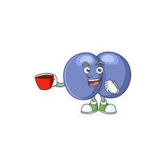An image cartoon character of streptococcus pneumoniae with a cup of coffee