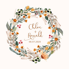 beautiful flower meadow watercolor wreath © wulano