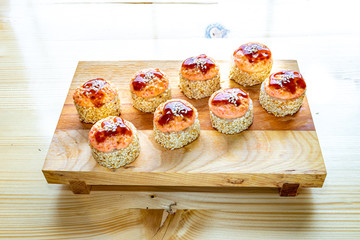 baked rolls with tuna avocado cheese and cucumber