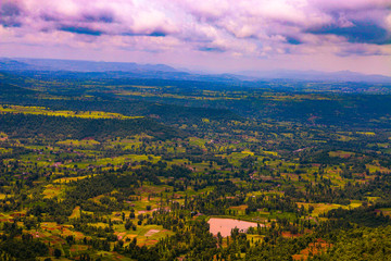 Aerial View For Saputara. Beautiful Sky Clouds, Mountain, tree, Lake View In Image. Beautiful Sky View. Hill station View in india.