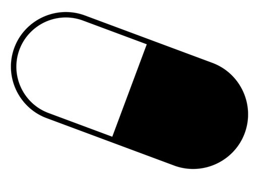 Icono negro de una capsula de medicamento.