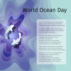 Vector banner for World Ocean Day. Vector illustration with white fish on a blue background for the design of banners, posters, presentations and advertising.