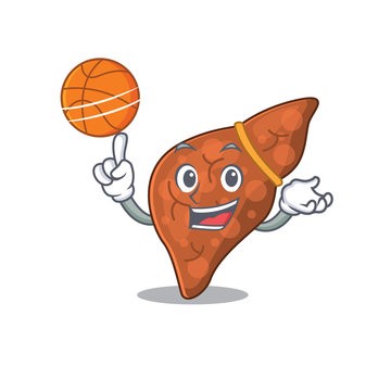 Gorgeous human fibrosis liver mascot design style with basketball
