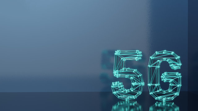 3D Rendering. Circles and Lines connected forming 5G text with copy space