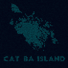 Cat Ba Island tech map. Island symbol in digital style. Cyber map of Cat Ba Island with island name. Creative vector illustration.