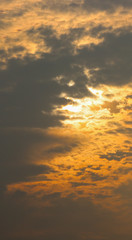 Beautiful sun above clouds with dramatic light. Sunset, Sunrise with sun rays.