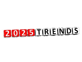 Trends 2025. 3D red-white crossword puzzle on white background. Creative Words.