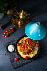 Tomato bulgur with vegetables and minced meat