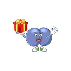 Charming streptococcus pneumoniae mascot design has a red box of gift