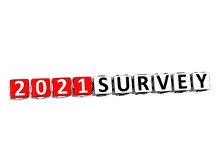 Survey 2021. 3D red-white crossword puzzle on white background. Creative Words.
