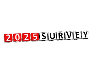 Survey 2025. 3D red-white crossword puzzle on white background. Creative Words.