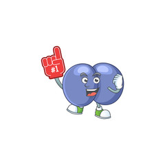 Cartoon character concept of streptococcus pneumoniae holding red foam finger