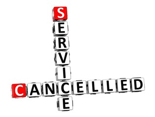 Service Closed. Cancelled. Coronavirus COVID-19. 3D red-white crossword puzzle on white background....