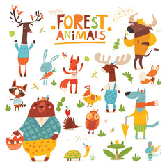 Fototapeta premium Vector cartoon Wild animals of forest funny characters in flat style