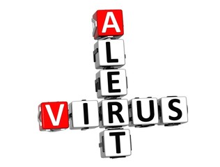 Virus Alert. Coronavirus COVID-19. 3D red-white crossword puzzle on white background. Corona Virus Creative Words.