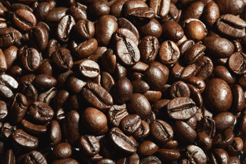 Coffee beans close-up, background