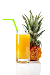 Pineapple and juice isolated on a white background.