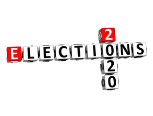 Vote. Elections. Voting. 3D red-white crossword puzzle on white background. Creative Words.