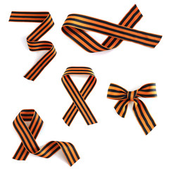 St George ribbons set. May 9 war victory. Traditional symbol black orange strip ribbon.
