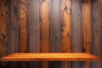 wooden shelf at plank background surface