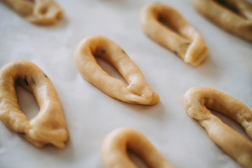 Hand-made taralli salty snack, typical from Puglia, Italy