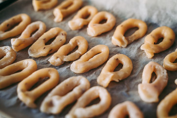 Hand-made taralli salty snack, typical from Puglia, Italy