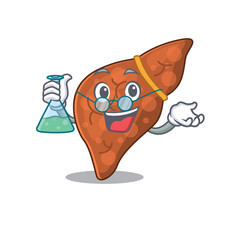 Human fibrosis liver smart Professor Cartoon design style working with glass tube