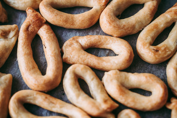 Hand-made taralli salty snack, typical from Puglia, Italy
