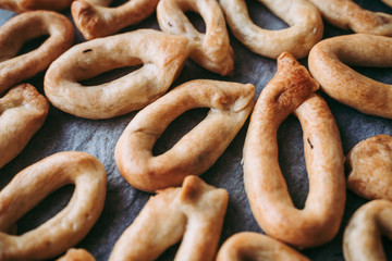Hand-made taralli salty snack, typical from Puglia, Italy