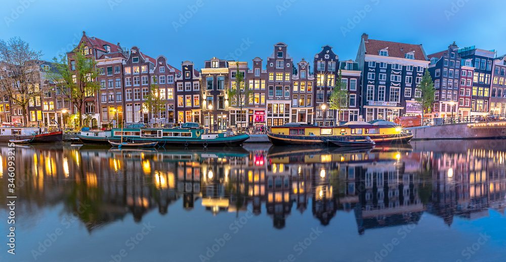 Wall mural panoramic view of amsterdam city. famous dutch channels and great cityscape.