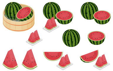 Vector illustrations of a various types of watermelon.