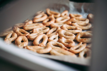 Hand-made taralli salty snack, typical from Puglia, Italy