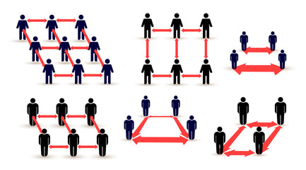 Set of Social distancing icon isolated on white background. Coronavirus. Keep distance sign. Social distancing and self quarantine. Vector illustration. Isolated on white background.