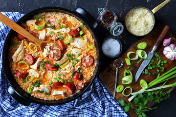 Classic southern chicken bog on a black dish