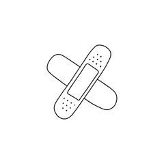Hand-drawn patches, glued on top of each other, like a cross. Medical, outline, vector stock illustration. 