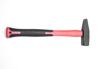 hammer with a red handle on a white background