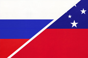 Russia vs Samoa , symbol of two national flags. Relationship between Asian and Oceanian countries.