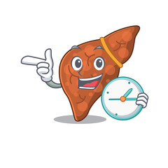 Human fibrosis liver mascot design concept smiling with clock