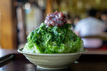 奈良県橿原市のお寺「おふさ観音」の境内にある「茶房 おふさ」の宇治金時ミルクかき氷