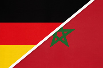 Germany vs Morocco, symbol of two national flags. Relationship between European and African countries.