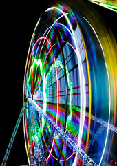 Night View of Amusement park rides, Ferris Wheel in diwali fair
