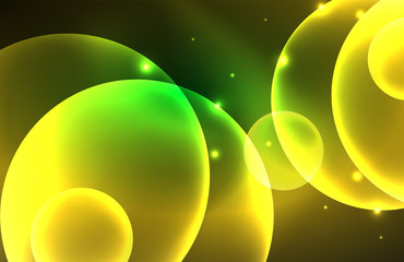 Neon shiny transparent glowing circles with light effects. Techno futuristic vector abstract background For Wallpaper, Banner, Background, Card, Book Illustration, landing page