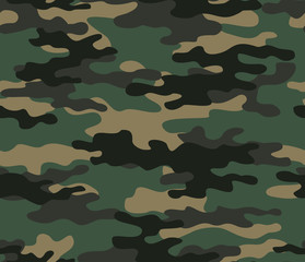 Fototapeta premium Forest camouflage seamless pattern on tektsil. Military background for the hunt. Vector