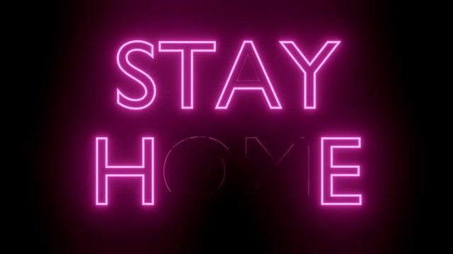 Stay at Home Glowing Neon Signs Style text message Symbol 3d rendering