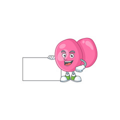 Streptococcus pyogenes cartoon character concept Thumbs up having a white board
