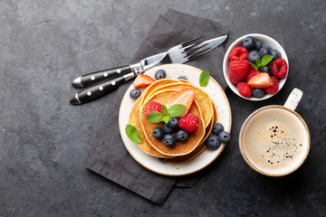 Delicious homemade pancakes with summer berries