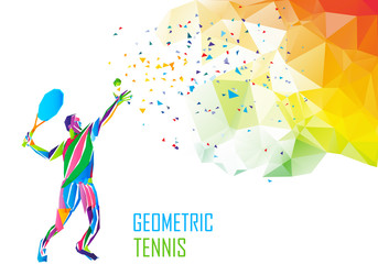 Tennis player triangle polygonal low poly vector illustration