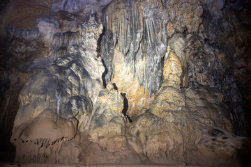 Stalactites and stalagmites in a cave
