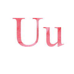 Red watercolor letter U isolated on white background. single element of the alphabet. for design card, invitation poster
