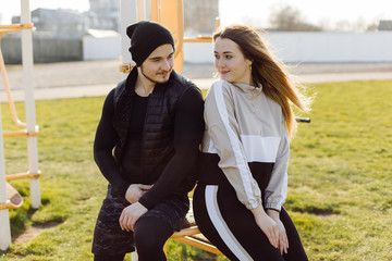 Friends fitness training together outdoors living active healthy